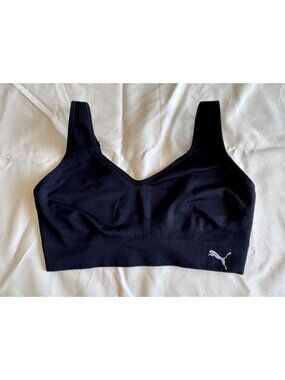 Puma Women's Sports Bra Black Medium Stretchy Adjustable Straps Athletic Design